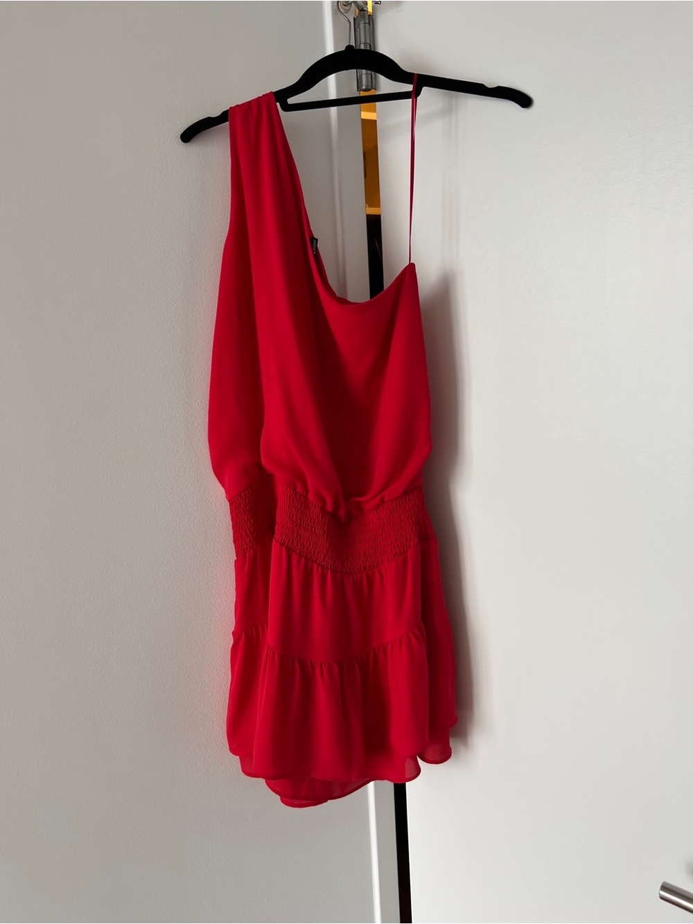 Revolve Krisa Red One-Shoulder Tiered Mini Dress